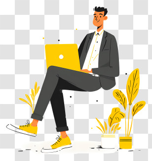 Businessman Doing Online Marketing - Cartoon Man Working On Laptop Transparent PNG