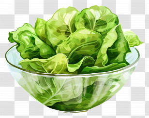 Green Salad - Fresh Green Lettuce In A Glass Bowl Transparent PNG