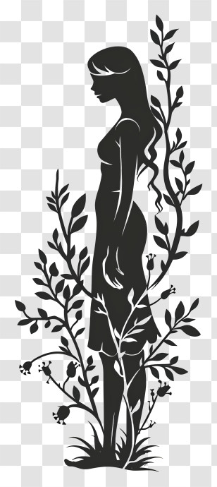 Girl Silhouette - Silhouette Of Woman With Plants Transparent PNG