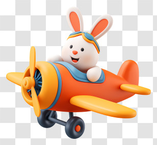 Bunny Flying In Plane - Cartoon Bunny Pilot In Airplane Transparent PNG