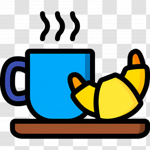 Coffee Breakfast - Blue Cup And Croissant For Breakfast Transparent PNG