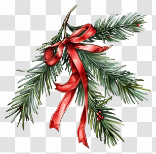 Christmas Tree Branch - Pine Branch With Red Bow For Christmas Transparent PNG
