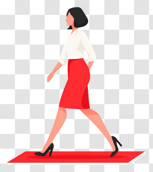 Walking On Red Carpet - Stylish Woman Walking In Red Skirt Transparent PNG