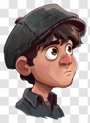 Newsboy Cap - Animated Boy With Flat Cap And Thoughtful Look Transparent PNG