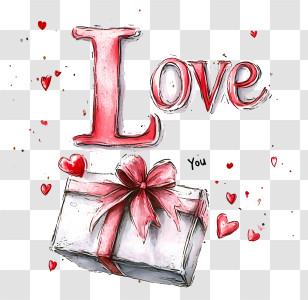 Valentines Day - Love Gift With Hearts Transparent PNG