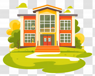 Cartoon School - Modern School Building With Bright Surroundings Transparent PNG