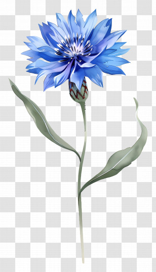 Blue Cornflowers - Blue Flower With Green Stem Illustration Transparent PNG