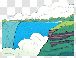 Niagara Falls - Cartoon Illustration Of A Waterfall With Lush Greenery Transparent PNG