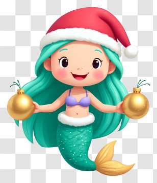 Christmas Mermaid - Festive Mermaid With Santa Hat Transparent PNG