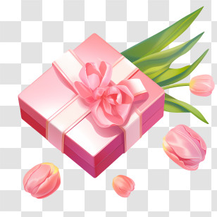 Pink Gift Box - Elegant Pink Gift Box With Flower Accent Transparent PNG