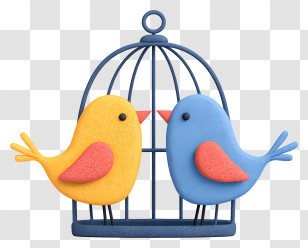 Two Birds In Cage - Colorful Birds In Cage Transparent PNG
