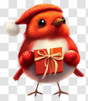 Christmas Bird - Cute Bird With Christmas Gift Transparent PNG