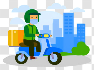 Food Delivery Person On Scooter - Delivery Rider On A Blue Scooter Transparent PNG