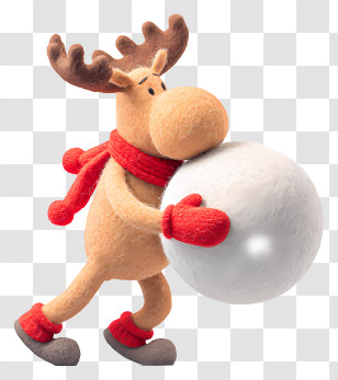 Moose Pushing Snowball - Brown Reindeer With Snowball In Winter Attire Transparent PNG