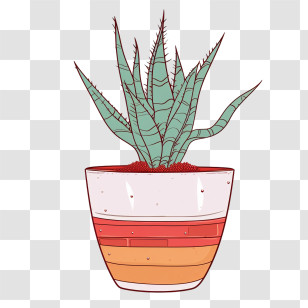 Aloe Vera - Illustration Of Aloe Vera In A Striped Pot Transparent PNG
