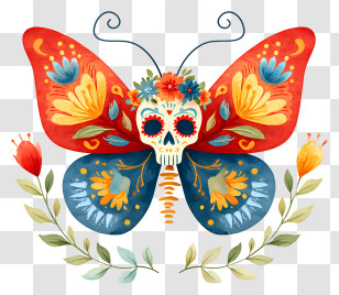 Day Of The Dead Inspired Butterfly - Decorative Sugar-skull Butterfly Transparent PNG