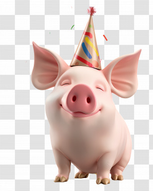Animal - Happy Pig With Party Hat Transparent PNG