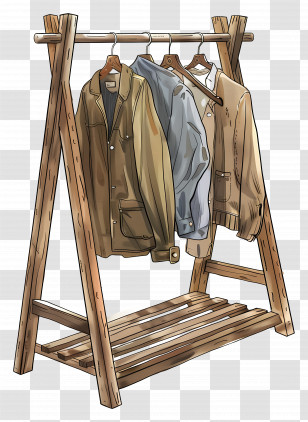 Clothes Rack - Wooden Coat Rack With Stylish Clothing Transparent PNG