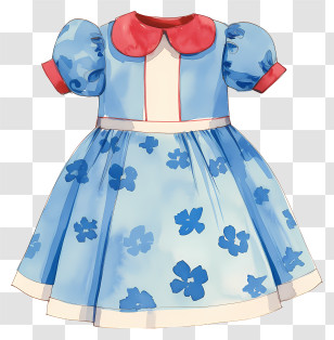 Baby Dress - Blue Floral Dress With Red Collar Transparent PNG