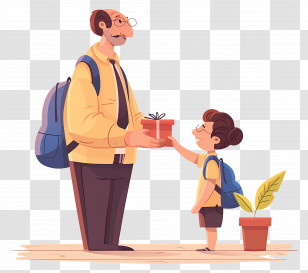 Happy Teachers Day - Teacher And Student With Gift Transparent PNG