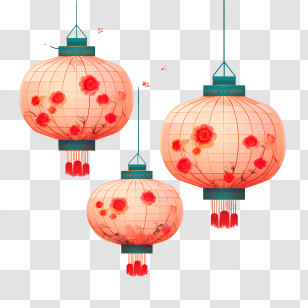 Chinese Lantern - Set Of Floral Paper Lanterns For Celebrations Transparent PNG