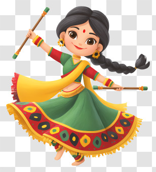 Indian Woman Dancing Garba - Colorful Dandiya Dancer Girl Transparent PNG