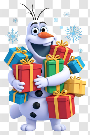 Olaf Holding Gift Box - Happy Snowman Carrying Presents Transparent PNG