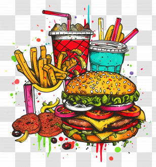 Fast Food - Colorful Fast Food Combo Illustration Transparent PNG