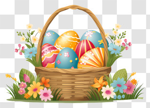 Easter Basket - Easter Eggs In A Flower Basket Transparent PNG