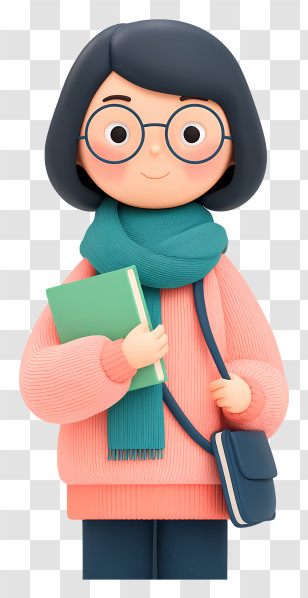 Cartoon Woman Teacher - Cozy Student Girl With Book Transparent PNG