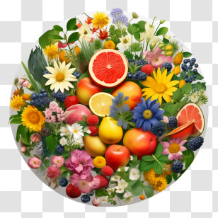 World Food Day - Vibrant Fruit And Flower Arrangement Transparent PNG