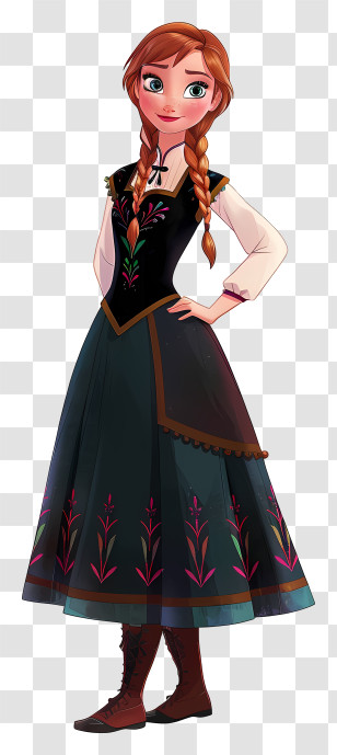 Frozen Anna Princess - Animated Girl With Braids In Traditional Dress Transparent PNG