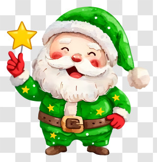 Christmas Santa Claus - Santa Claus In Green Suit Holding A Star Transparent PNG