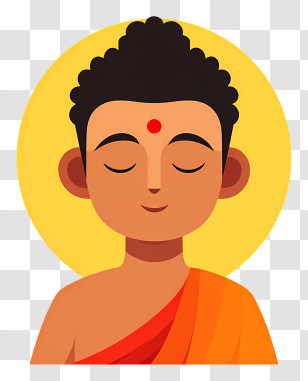 Cartoon Buddha - Meditating Monk With Yellow Background Transparent PNG
