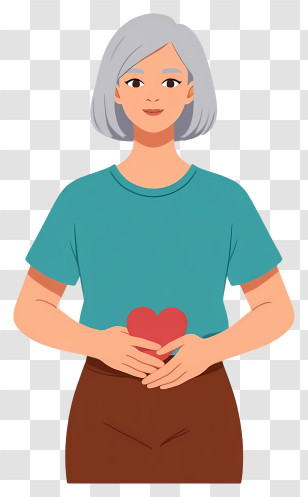 Woman Holding A Heart - Cartoon Woman With Gray Hair Holding Heart Transparent PNG