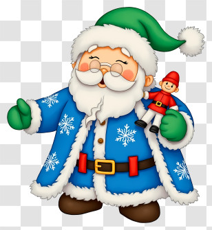 Christmas Santa Claus - Santa In Blue Suit Holding Toy Transparent PNG