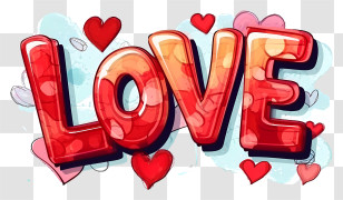 Love Text With Cartoon Hearts - Cute Love Typography With Cartoon Hearts Transparent PNG