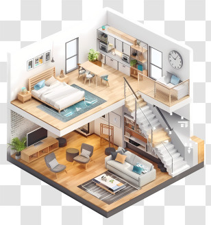 Loft - Modern Isometric House Interior Design Transparent PNG