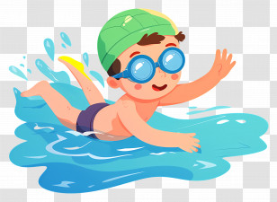 Swimming Boy - Boy Swimming With Goggles And Green Cap Transparent PNG