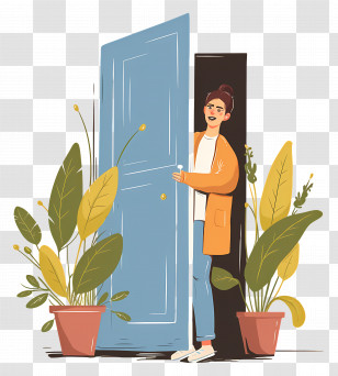 Woman Opening The Door - Woman Opening Door Illustration Transparent PNG