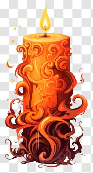 Flaming Candle - Decorative Orange Candle With Swirls Transparent PNG