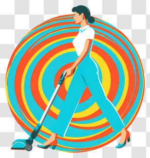 Woman With Vacuum Cleaner - Woman Vacuuming With Colorful Background Transparent PNG