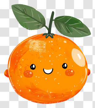 Cartoon Tangerine - Smiling Cartoon Orange Fruit With Leaves Transparent PNG