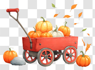 Pumpkin Wagon - Rustic Pumpkin Wagon With Hay Transparent PNG