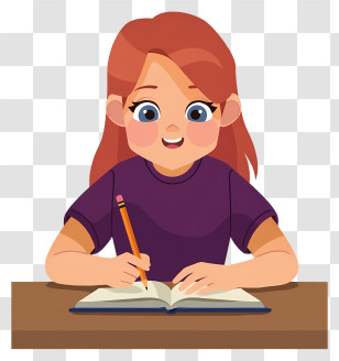 Woman Writing With Pencil - Girl Writing In Book Illustration Transparent PNG