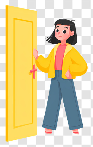 Girl Opening Door - Girl In Yellow With Door Transparent PNG