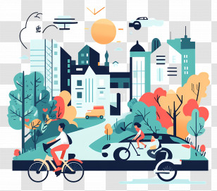 World Carfree Day - Urban Cycling And Park Illustration Transparent PNG