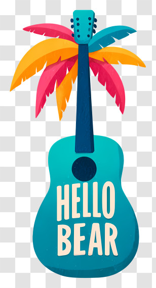 Hello Bear Logo - Turquoise Guitar With Tropical Feathers Transparent PNG