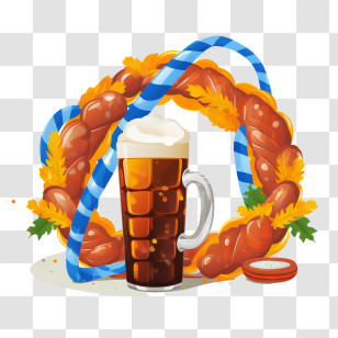 Oktoberfest - Dark Beer Glass With Pretzel Decoration Transparent PNG