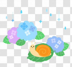 Raining Day - Cute Snail With Hydrangea Flowers In Rain Transparent PNG